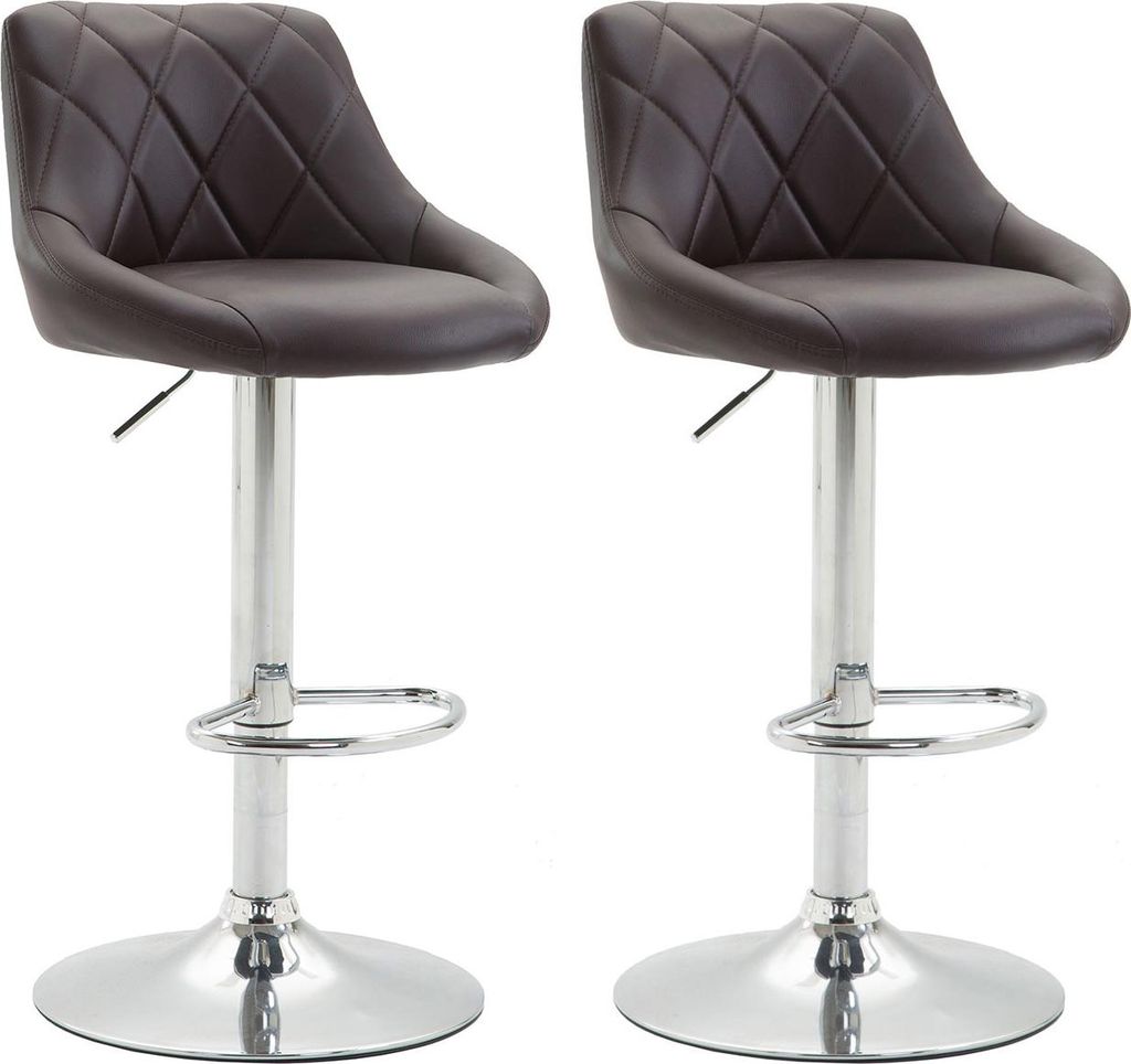 2er Set Barhocker FALON - Kunstleder Braun 46x49x83 cm Silber | Barstuhl Mit Lehne Drehbar Tresenhocker Tresenstuhl Kneipenhocker Kneipenstuhl
