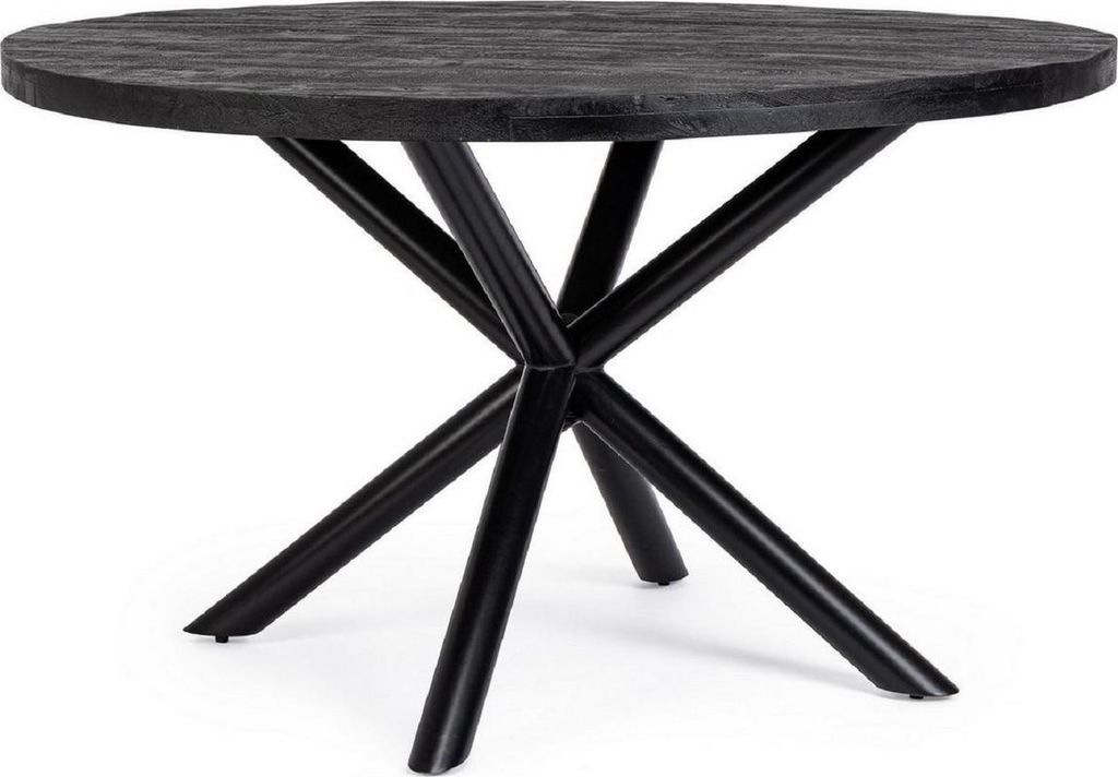 Casa Padrino Luxus Esstisch Schwarz Ø 130 x H. 76 cm - Runder Küchentisch mit Massivholz Tischplatte und pulverbeschichteten Stahl Beinen - Esszi...