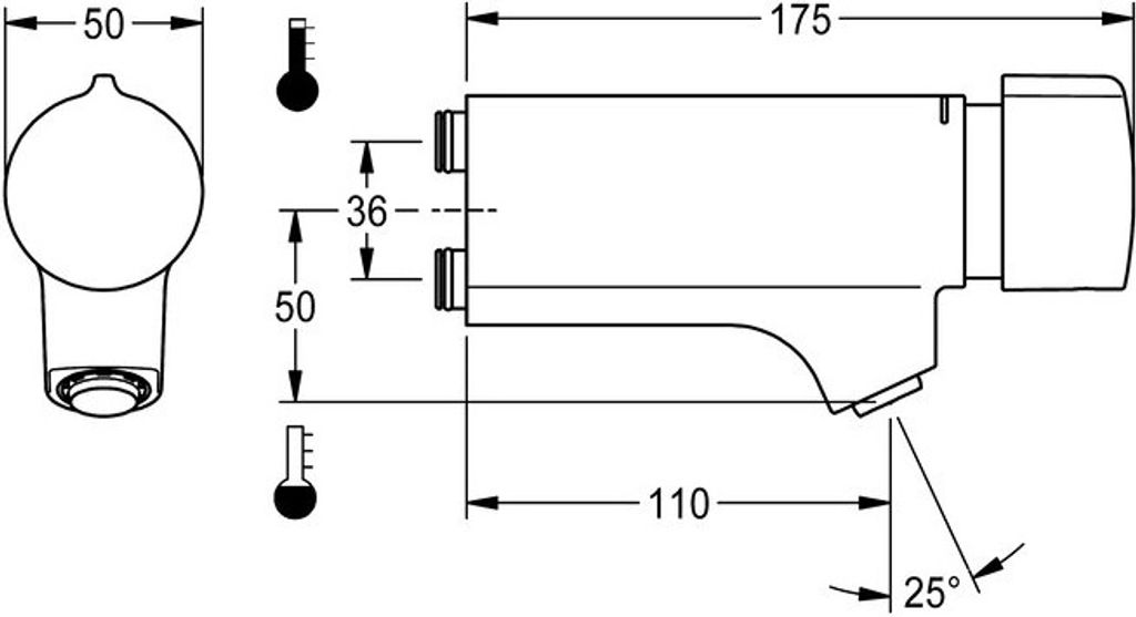 KWC AR Wandbatterie, F5, hydr., Schrägausl., Mischer, f. Armatureneinh./W.-Mont.