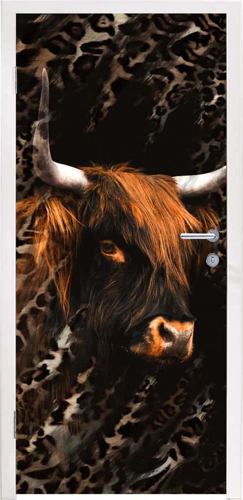 MuchoWow Türtapete Selbstklebende Türfolie Schottischer Highlander - Pantherdruck - Schwarz 90x205 cm Türposter Türaufkleber Klebefolie Türk...