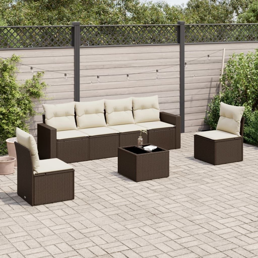 "im Angebot" 7-tlg. Garten-Sofagarnitur - Loungesofa - mit Kissen Braun Poly Rattan - Stapelsessel CC10058