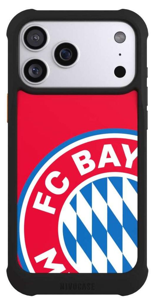 NIVOCASE Hülle für Apple iPhone 17 Pro Max Stoßfeste Handyhülle NIVOmax Case Schwarz FC Bayern München FCB Offizielles Lizenzprodukt