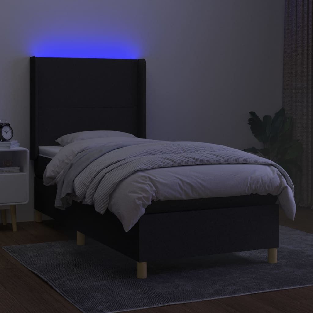 The Living Store Boxspringbett mit Matratze & LED Schwarz 100x200 cm Stoff