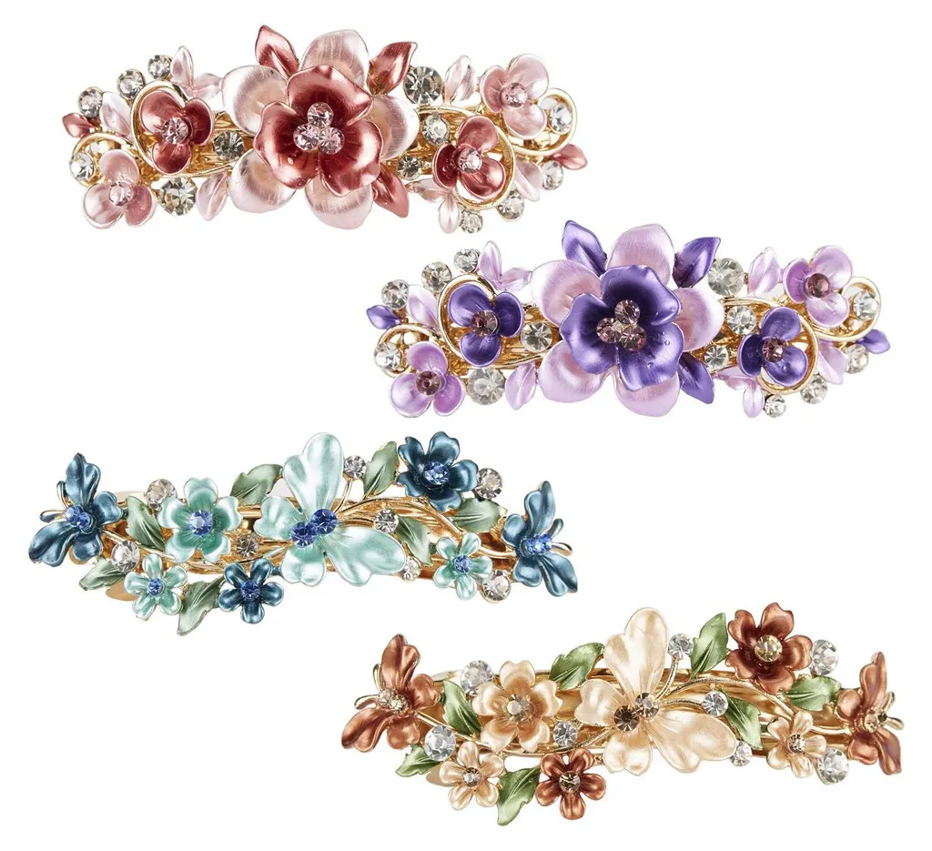 Pince à Cheveux avec Strass et Motif Nature : Set de 4 Barrettes Métal