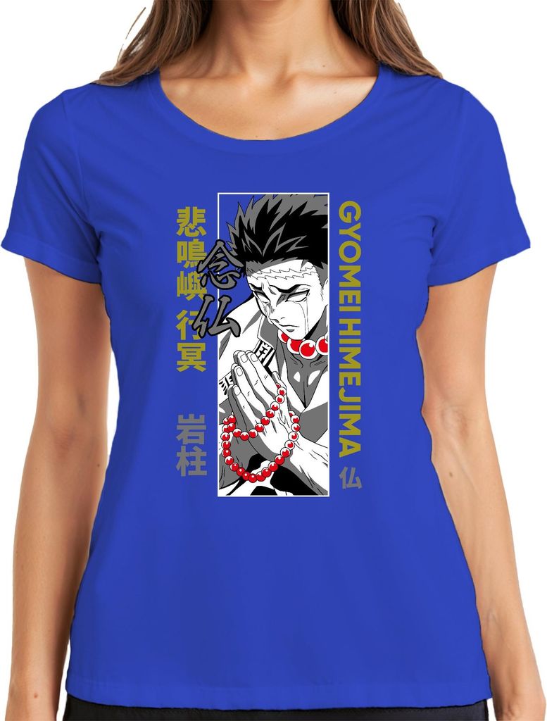 Kimetsu no Yaiba Gyomei Himejima Hashira Gebetsperlen Geschenk Damen T-Shirt, Blau, XL