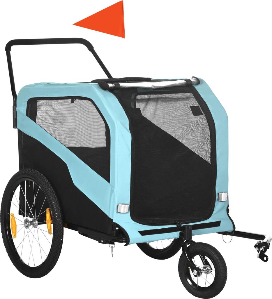 Fortuna Lai 2-in-1 Hundeanhänger, Fahrradanhänger für Hunde, Hundewagen mit Reflektoren, Hundebuggy max. 30 kg, Oxford-Gewebe, Blau