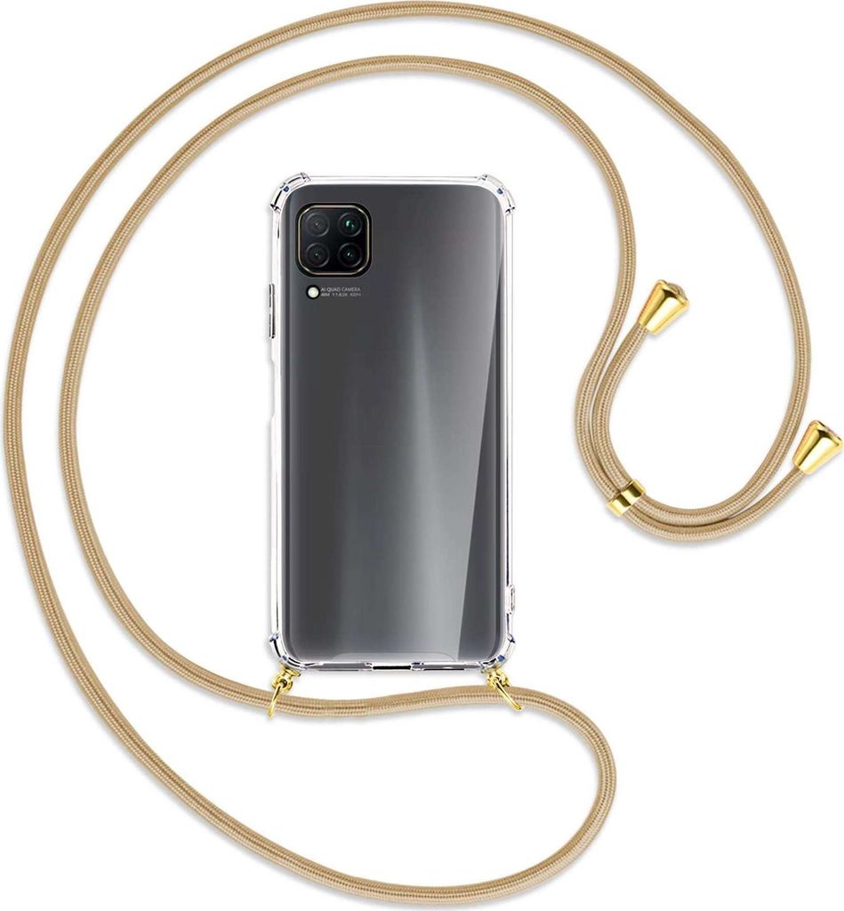 Handykette Backcover-Schutzhülle mit Band (Metall goldfarben) für Huawei P40 lite - caramel