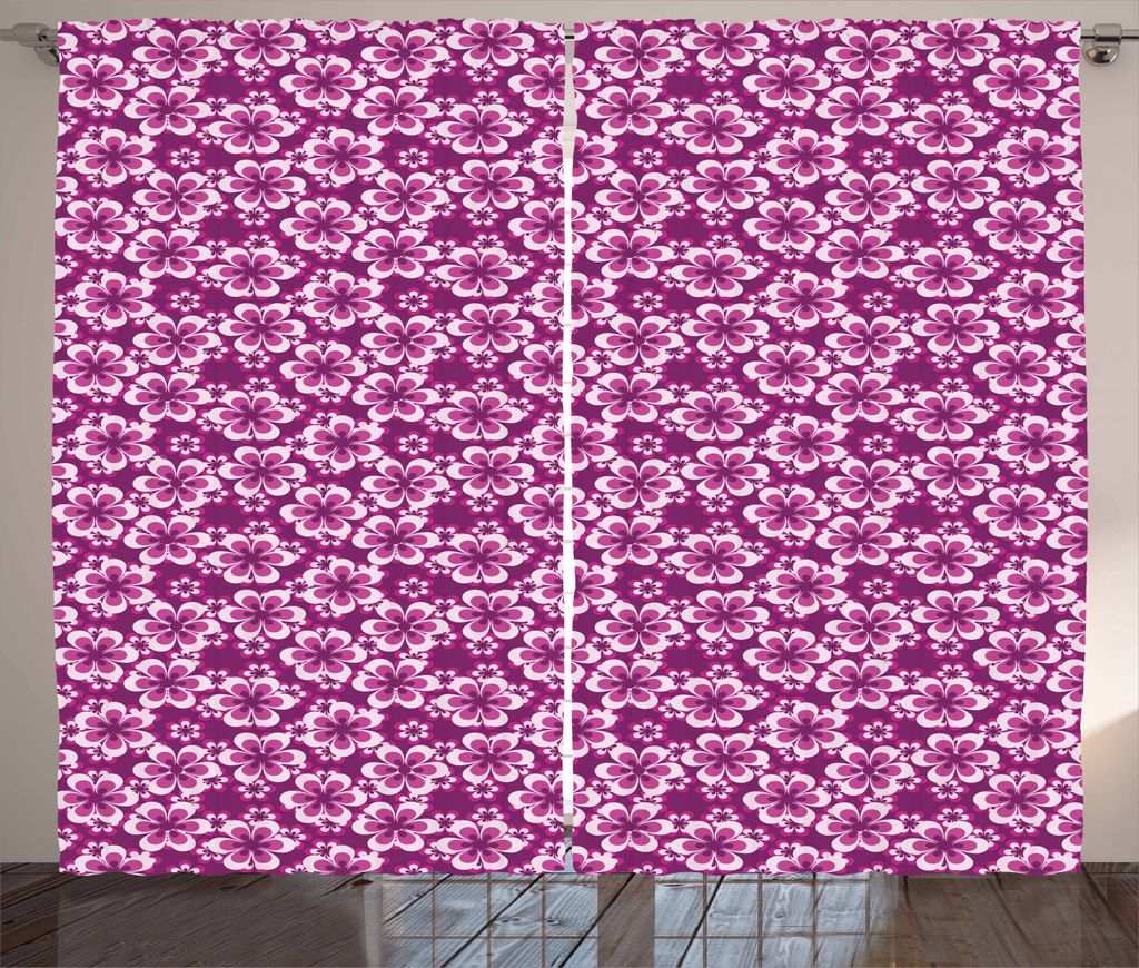ABAKUHAUS Lila Rustikaler Gardine, Botanik Themed Petals, Schlafzimmer Kräuselband Vorhang mit Schlaufen und Haken, 280 x 245 cm, Fuchsienfarben Lila