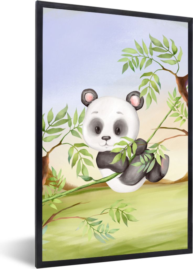 MuchoWow Gerahmtes Poster Dschungel - Panda - Tiere 40x60 cm - Poster mit Schwarzem Bilderrahmen Wandposter Rahmen Foto Bilder - Papierdruck - Wa...