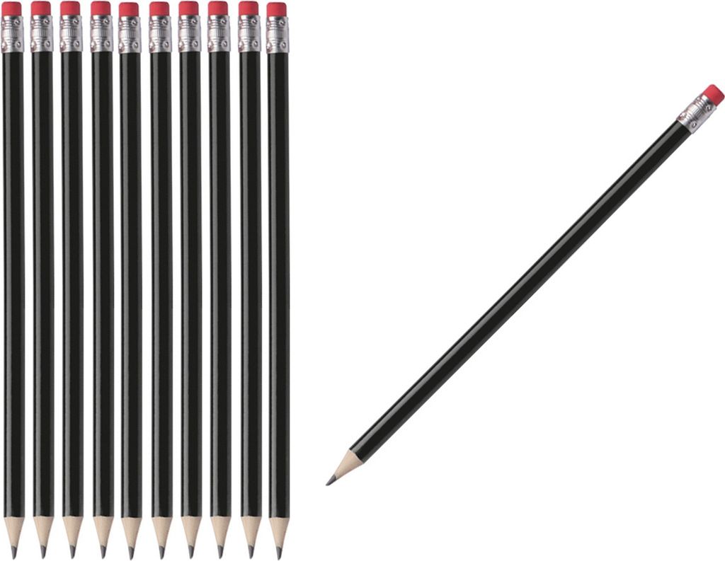50 Bleistifte mit Radierer / HB / ohne Herstellerlogo / Farbe: lackiert schwarz