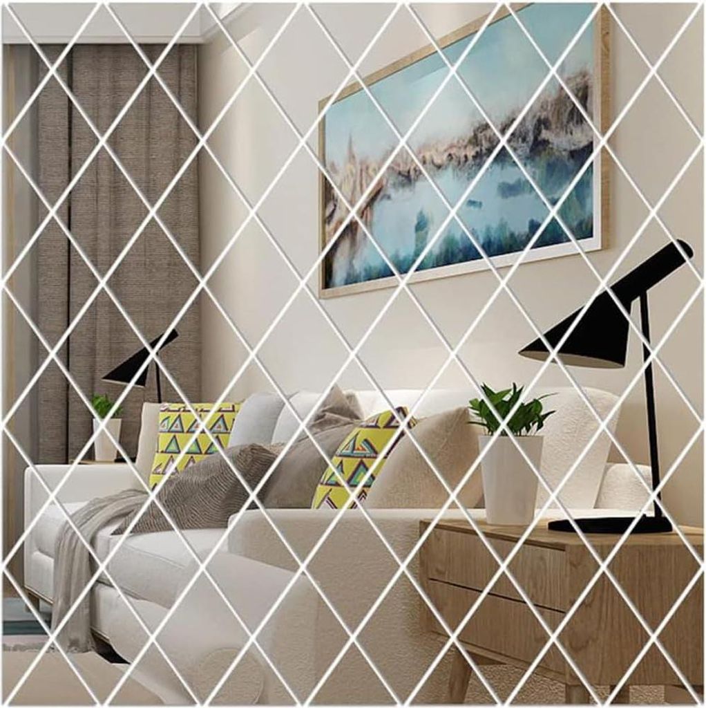 3D Spiegel Diamant Wandaufkleber - Dreiecke - 3D DIY Wandtattoos - Selbstklebende Wandspiegel - Abnehmbare Wasserdichte Fliesen - Möbelaufkleber f...