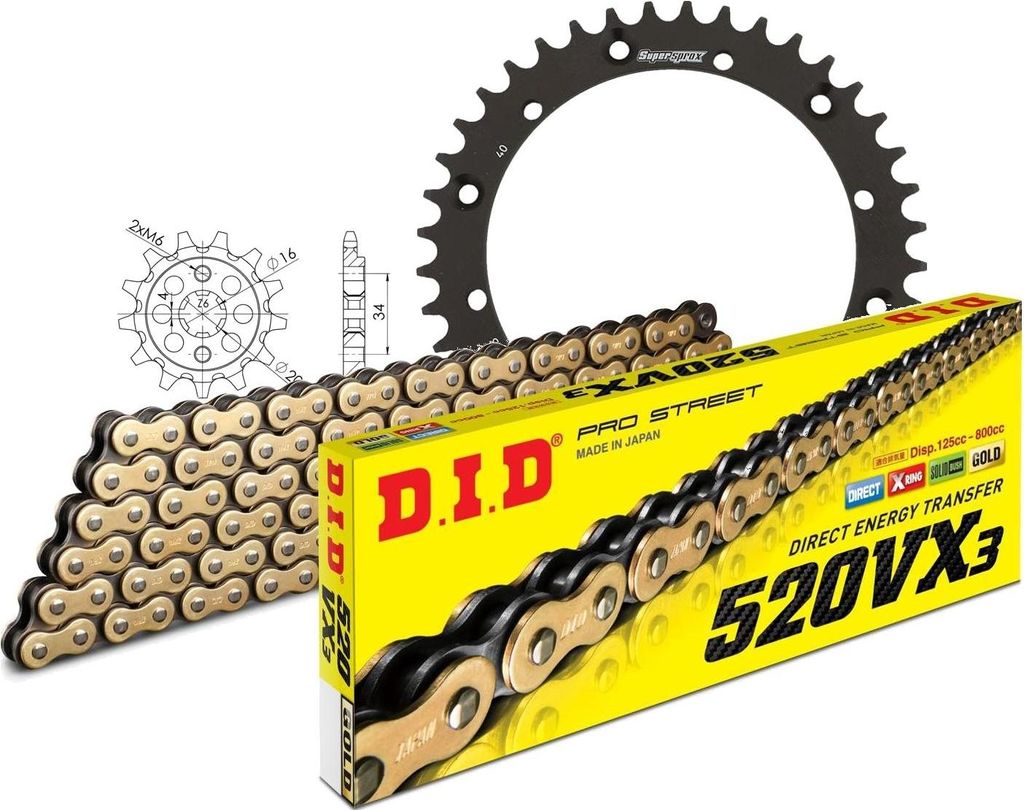 DID Kit Stahl Kompatibel mit Yamaha YFS200 Blaster 88-06 13-40-092 DID520VX3(G&B) Niet