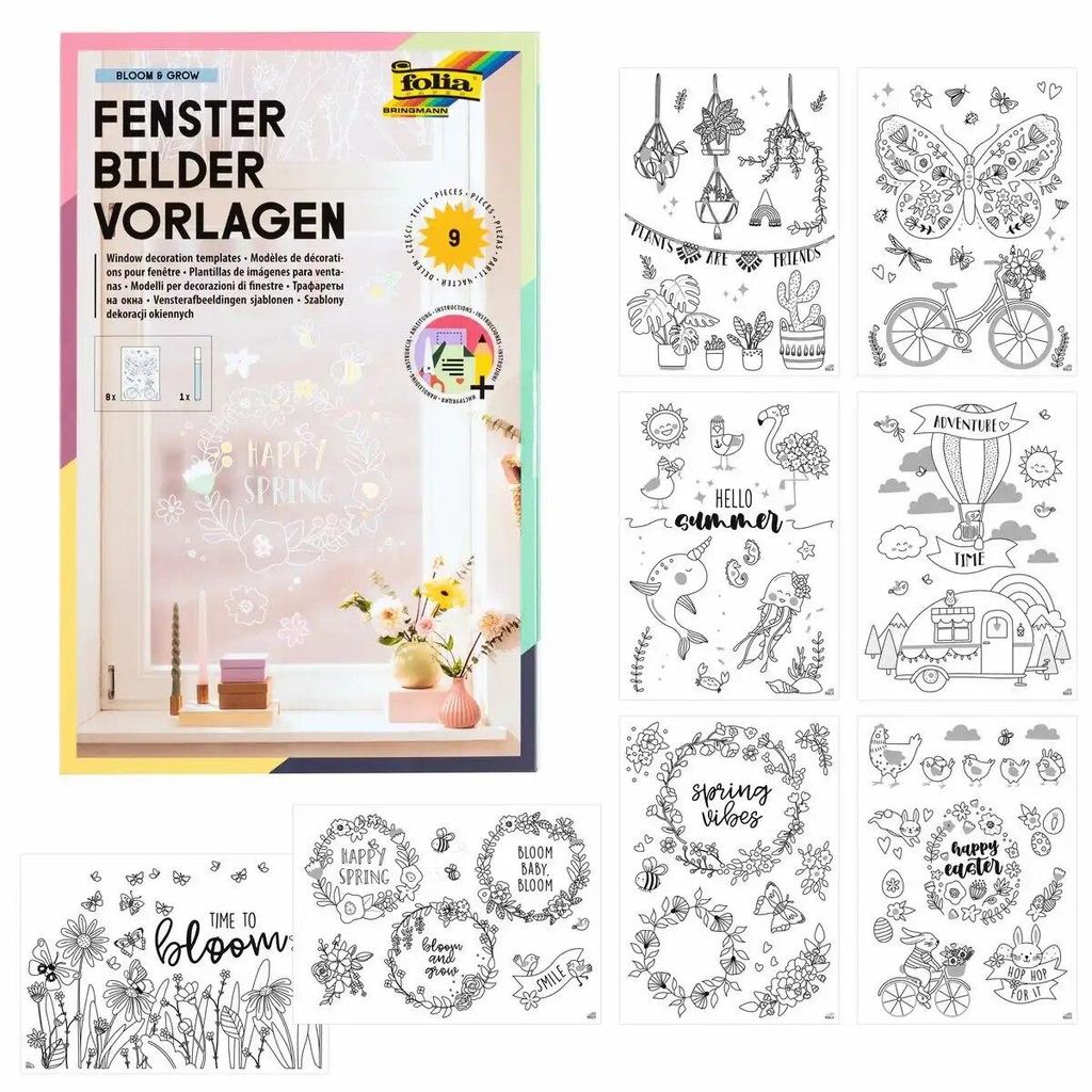 folia Fensterbilder-Vorlagen "BLOOM & GROW" inkl. Kreide