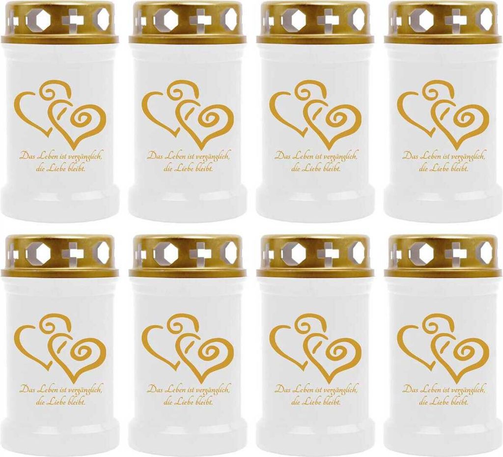 Grabkerze Weiß 8er Pack ( Druck Gold ), 40 Stunden/Kerze, Produktbild 