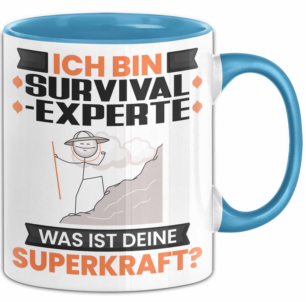 Survival-Experte Tasse Geschenk für Survival-Experte Geburtstag Lustiger Spruch Kaffee-Becher Was Ist Deine Superkraft (Blau)