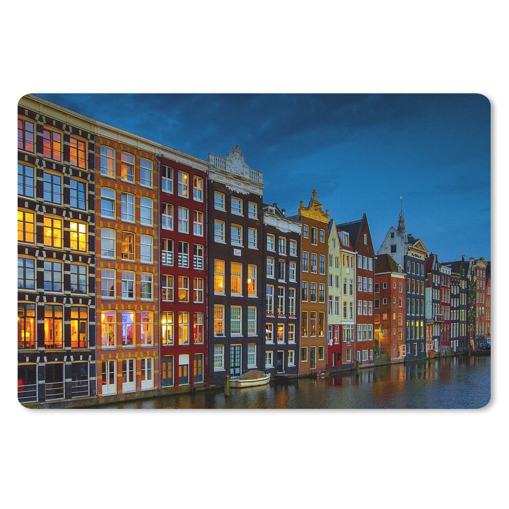 MuchoWow Schreibtischunterlage Amsterdam - Wasser - Farbenfroh 60x40 cm - XXL Mauspad - Großes Mauspad