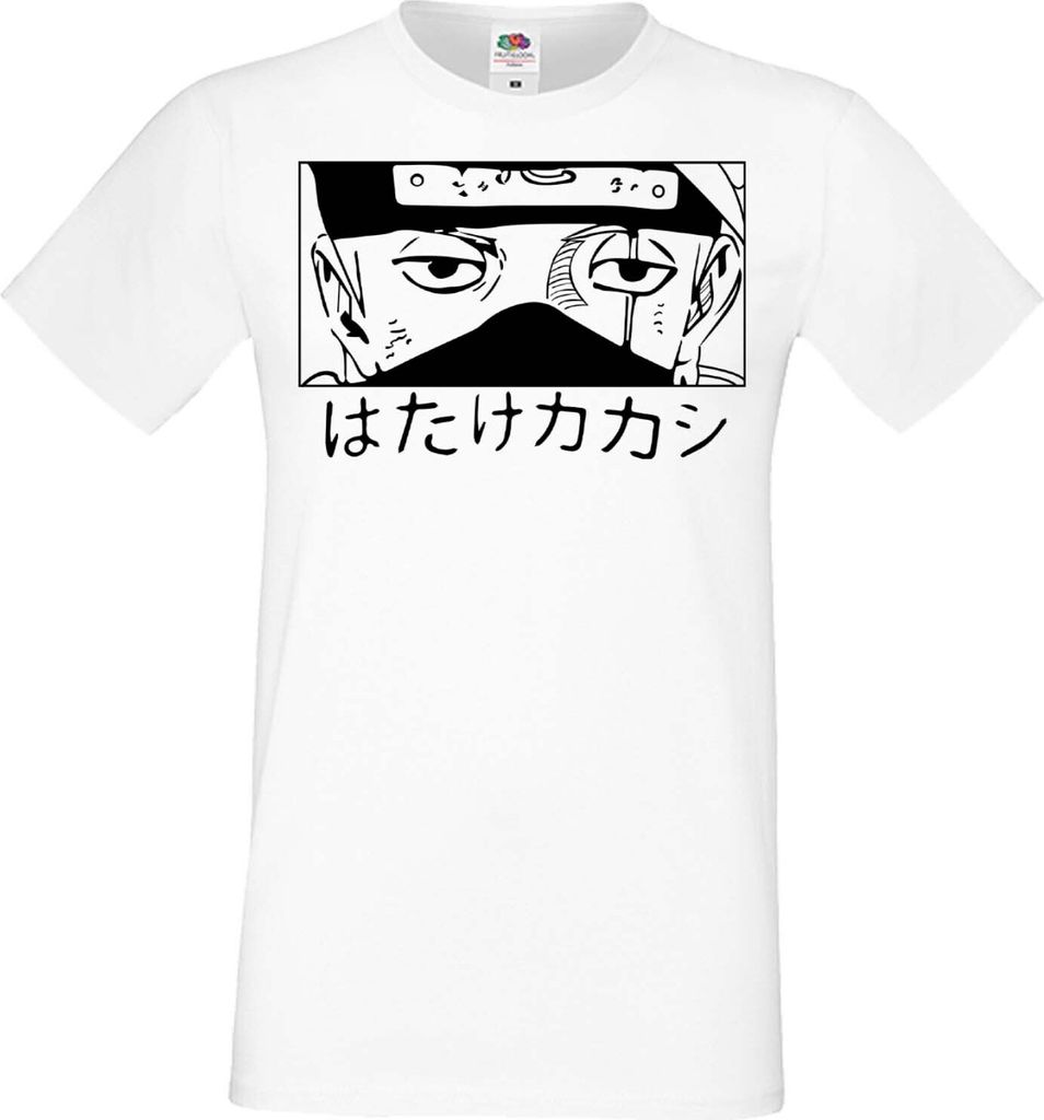 Herren T-Shirt Anime Manga Naruto Kakashi 03 Team 7 Sensei, Man 3XL / Weiß