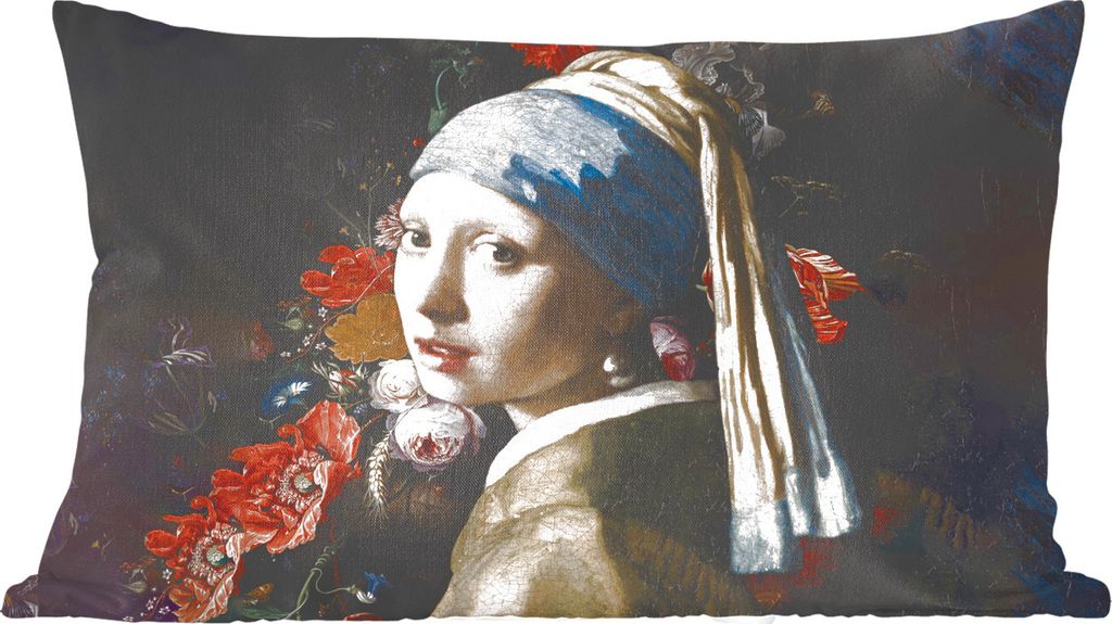 MuchoWow Zierkissen Sofakissen Wohnzimmer Dekokissen 50x30 cm Das Mädchen mit dem Perlenohrring - Vermeer - Blumen - Wohnzimmerdekoration - Pols...