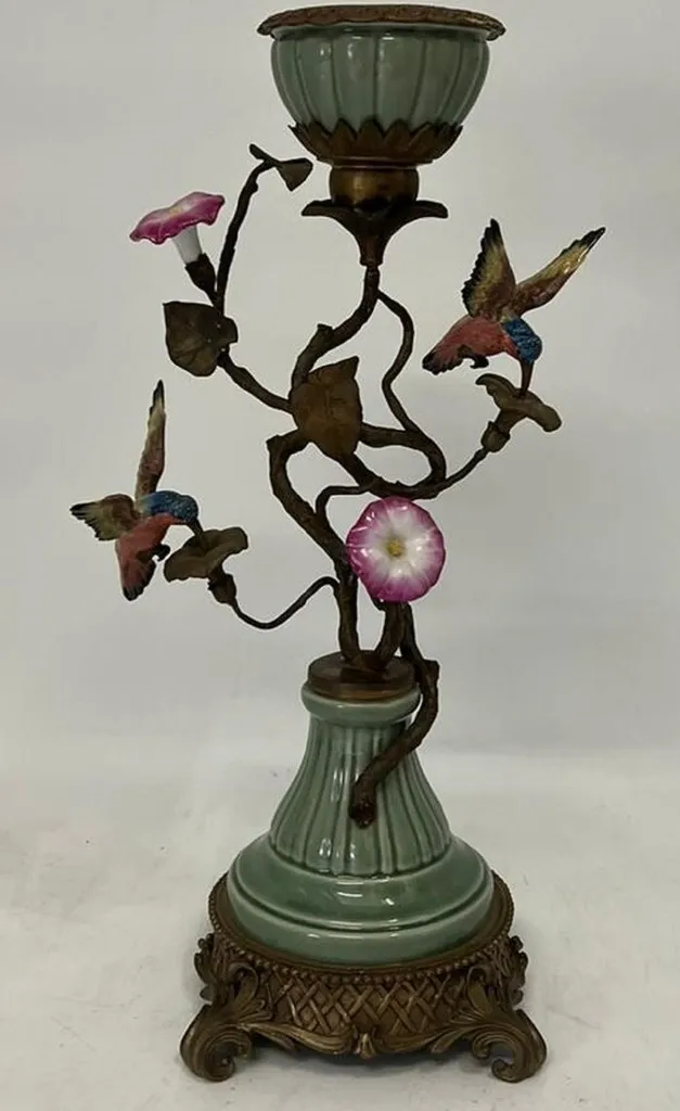 Bougeoir Art Nouveau Casa Padrino Fleurs et Oiseaux Multicolore 48 cm