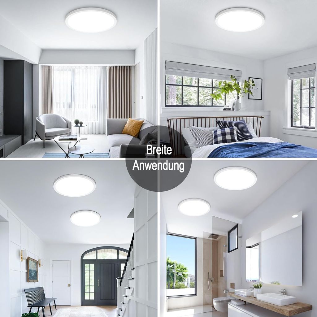 ATOMANT LED Deckenleuchte Rund, 28W, 2500 Lumen, 6500K Kaltweiß – Energiesparend, Ø 22 Cm, IP20