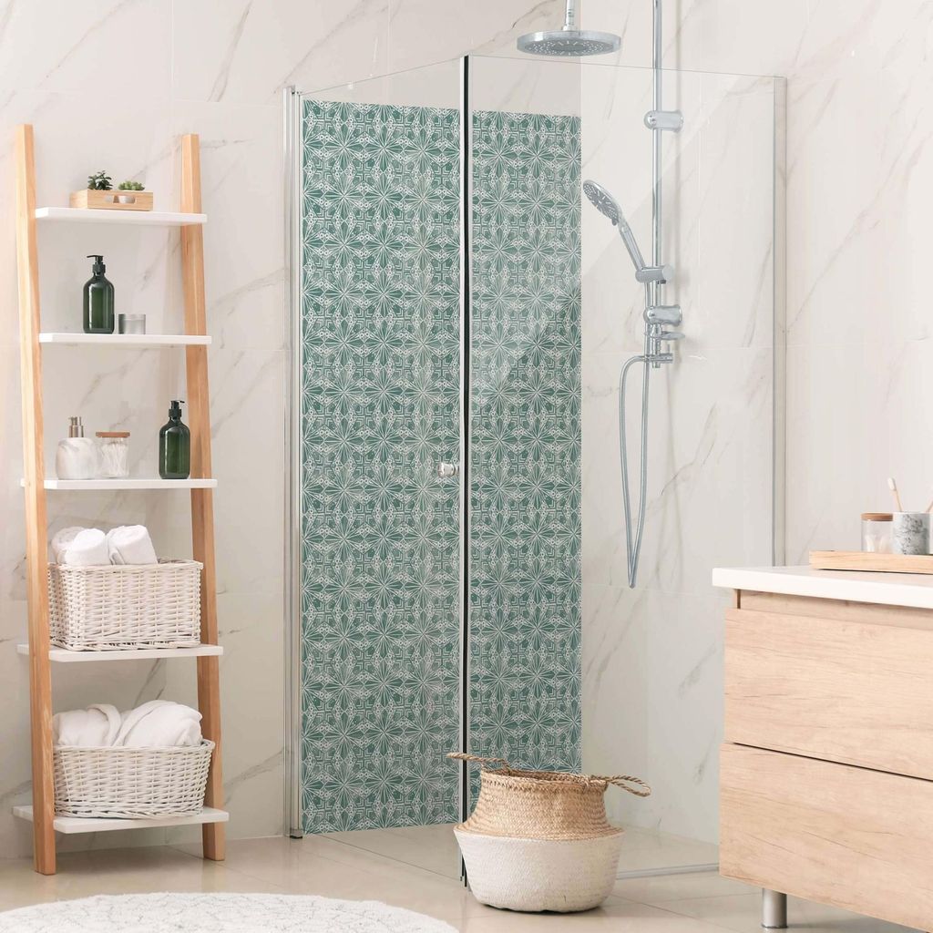 Duschrückwand Muster selbstklebend - 0.35 mm Wandpaneel wasserfest Design schwarz weiss Fliesenoptik Badrückwand fugenlos Smart matt 90x210 cm