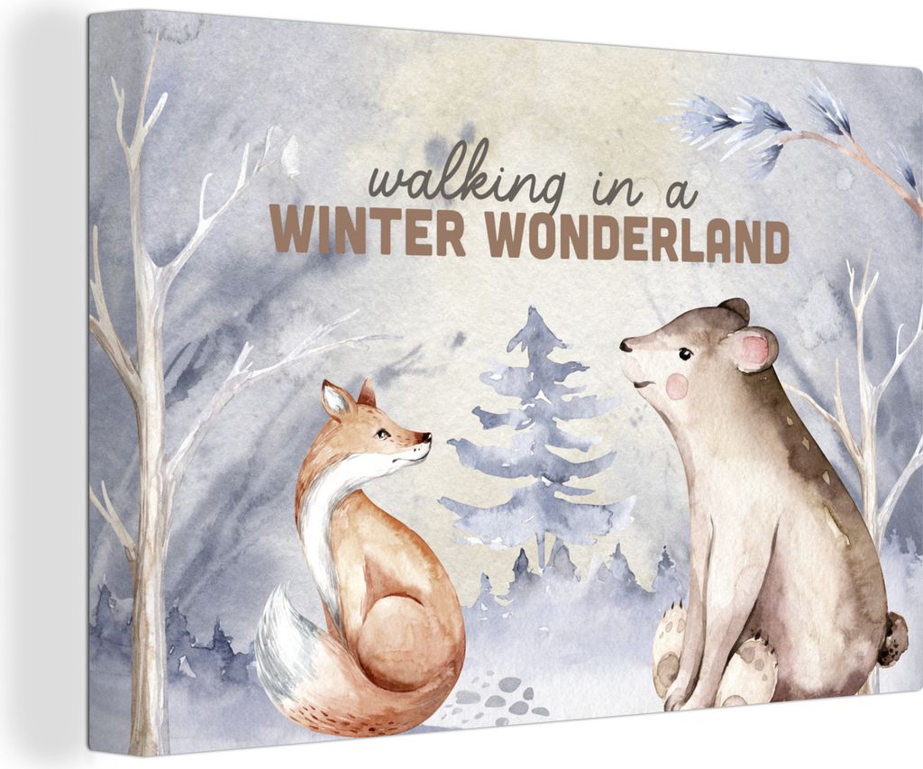 OneMillionCanvasses - Leinwandbilder - 150x100 cm, Winter - Fuchs - Bär - Schnee, Wandbilder Kunstdruck Wanddekoration - Foto auf Leinwand - Gem...