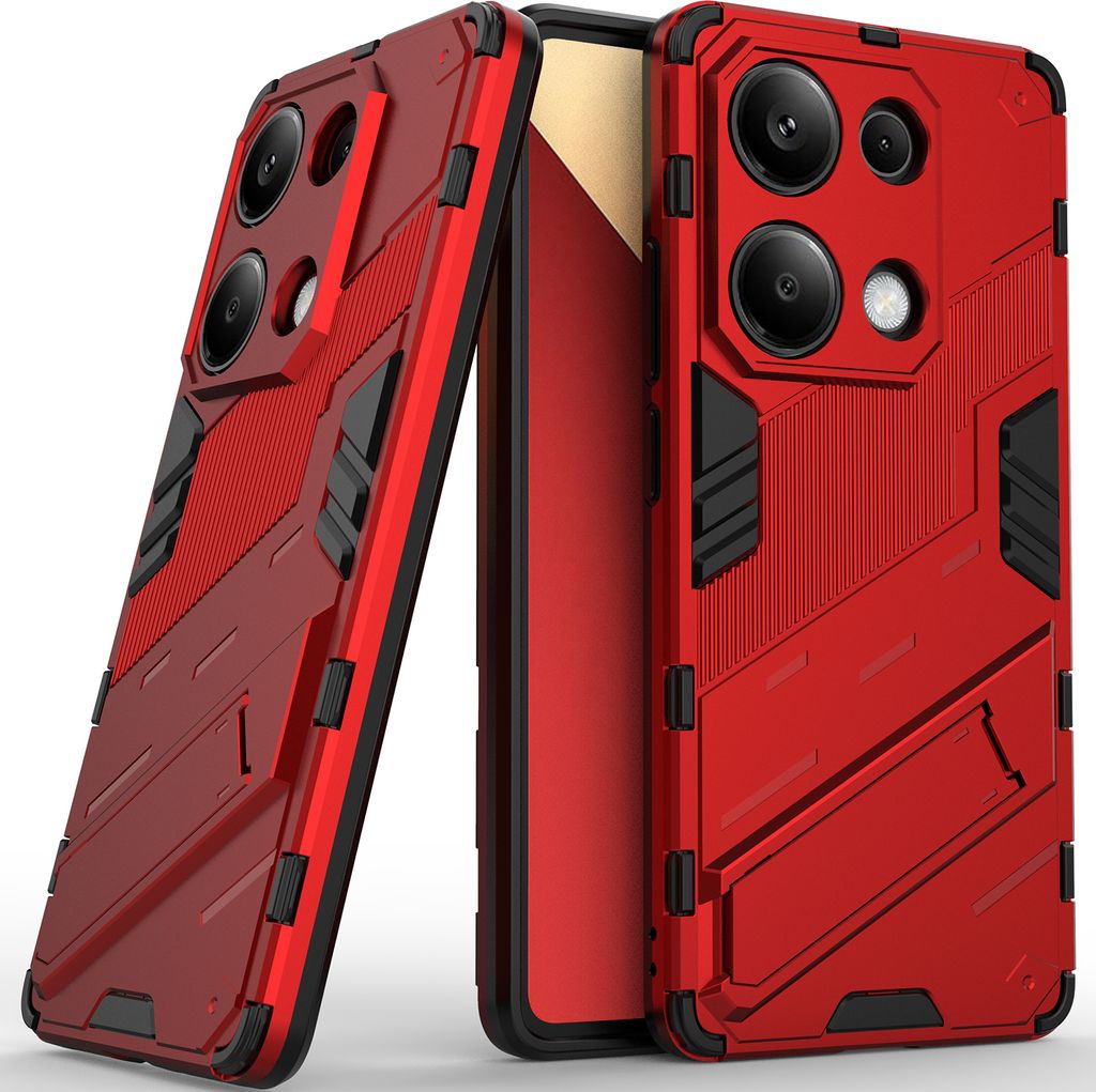 Armor Hülle für Xiaomi Redmi Note 13 Pro 4G, Hybrid PC TPU Bumper Stoßfestes Schutzhülle mit Standfunktion Rot