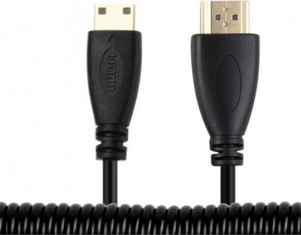 System-S Mini HDMI Stecker zu HDMI Standard Stecker Kabel Spiralkabel 50-80 cm