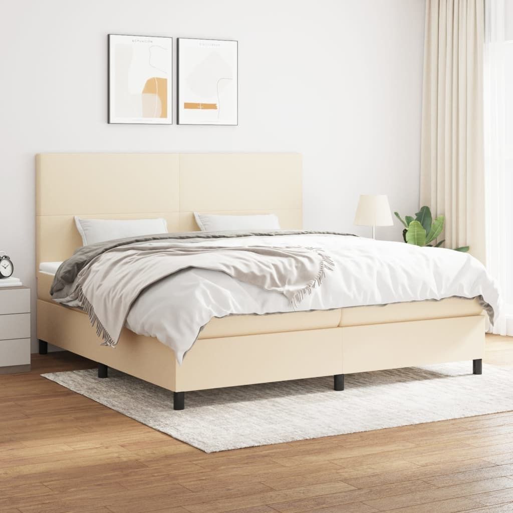 The Living Store Boxspringbett mit Matratze Creme 200x200 cm Stoff