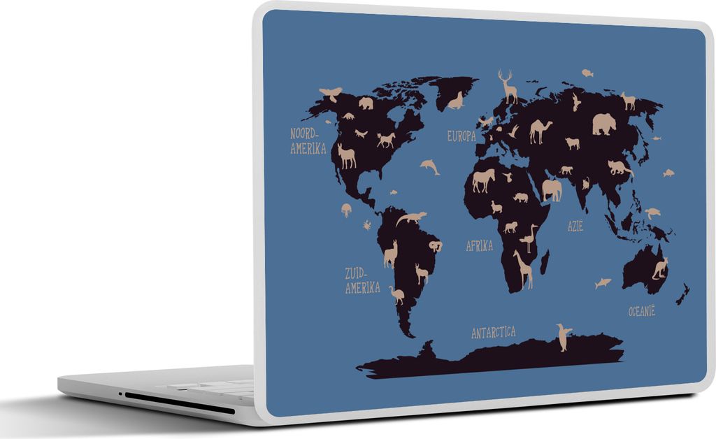 MuchoWow Laptop Aufkleber Sticker Cover Weltkarte - Tiere - Braun 40x30 cm - Laptop Dekoration - Selbstklebend