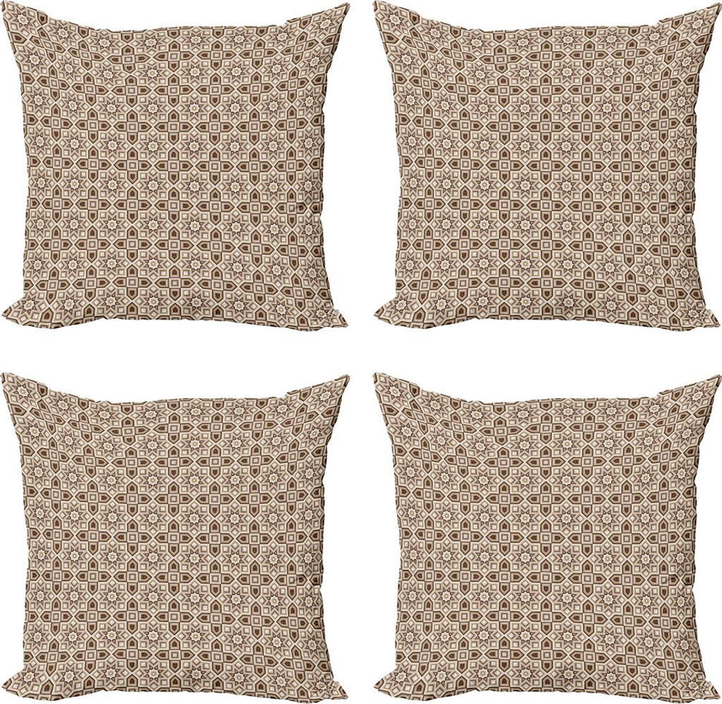 ABAKUHAUS Braun Kissenbezug Set (4 Stück), Quadrate Rauten Sterne, Moderner Doppelseitiger Digitaldruck, 45 cm x 45 cm, Pale Brown Off White