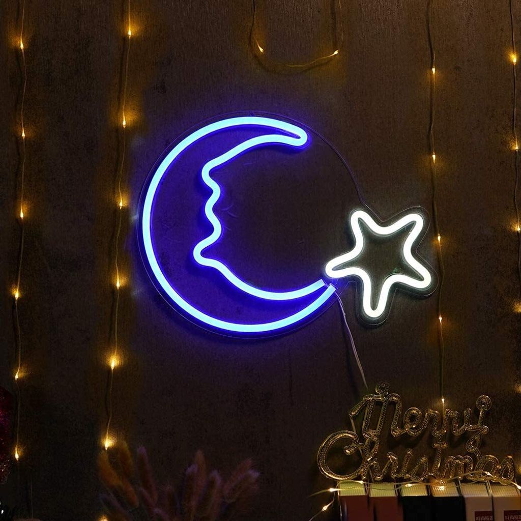 USB Mond Stern LED Neon Wandleuchte, Neon Schild Nachtlichter Neon Sign Neonlicht Leuchtreklame für Party Bar Gaming Schlafzimmer Zimmer Wand Deko...