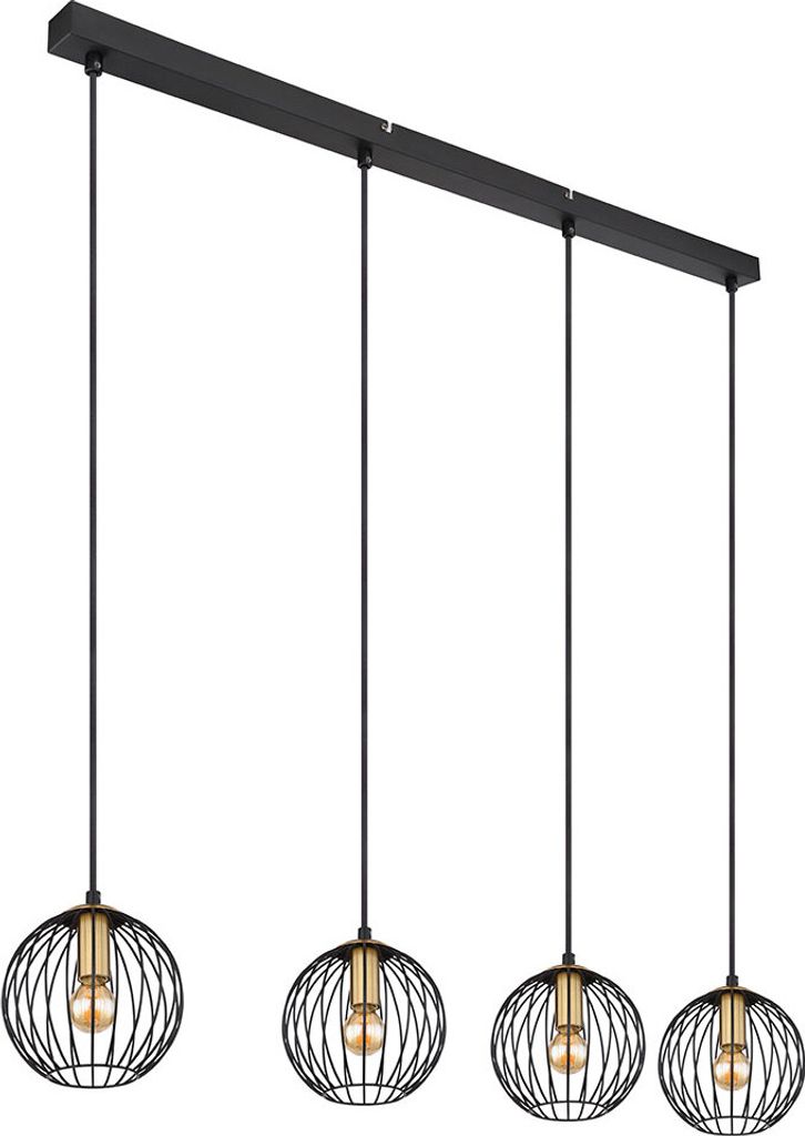 Hängeleuchte, Käfig-Design, schwarz, messingfarben, H 150 cm