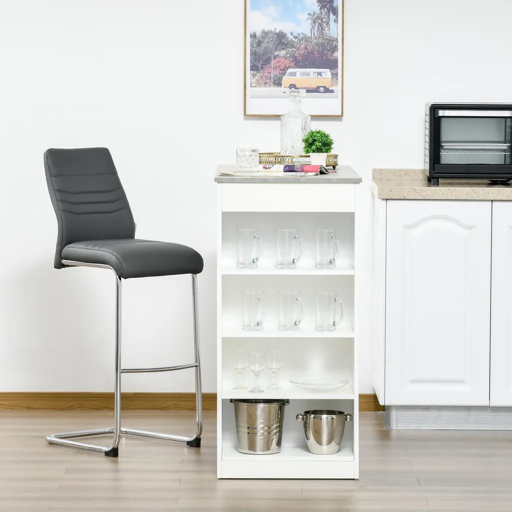 Table de Bar 4 Étagères Ouvertes Style Moderne Blanc et Gris HOMCOM