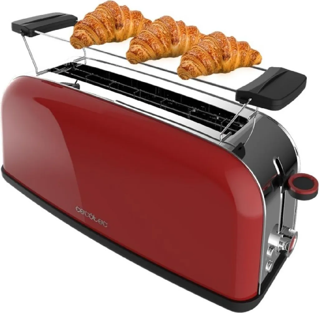 Toaster fente longue en inox 850W avec support viennoiserie pour baguette