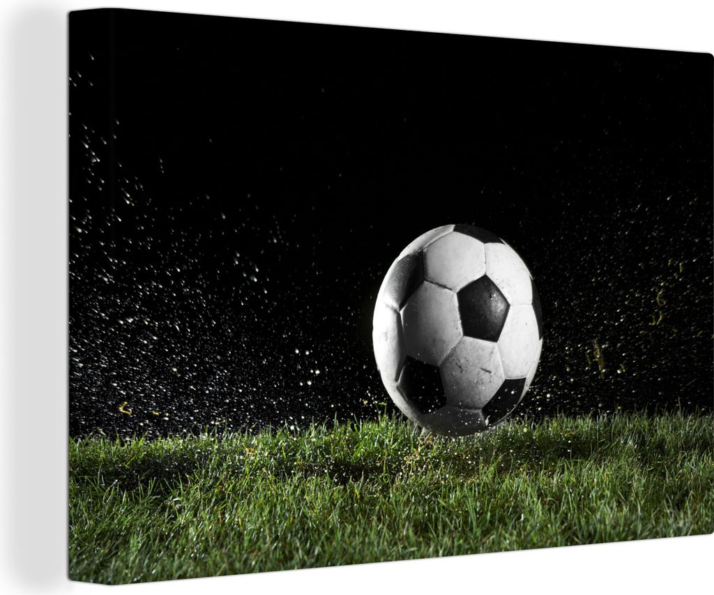 MuchoWow - Leinwandbilder - Fußball auf der Wiese, Wandbild, Wanddeko Bilder Wohnzimmer, 60x40 cm