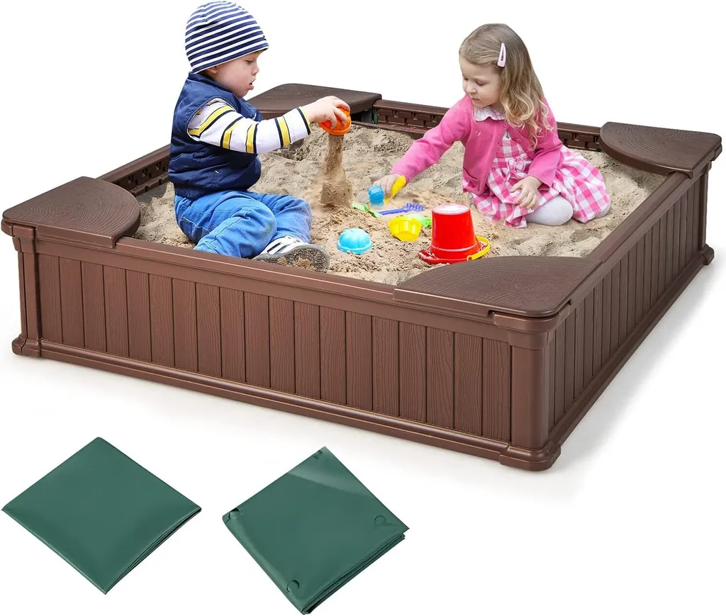 Bac à sable 123cm avec 4 sièges intégrés et structure HDPE robuste