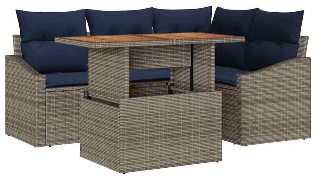 Eleganten-Stil Gartensofa-Set 1 PC - Gartenlounge-Set - Sitzgruppe - mit Kissen mit Speicher 5 pcs Grau Poly-Rattan - Gartenmöbelgarnituren - Möb...