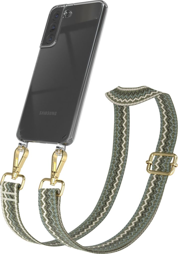 Samsung Galaxy S22 Plus 5G Chain Eyelets Slim Neck Strap Set Wave Style 07 Green/Beige 04 Metall Gold