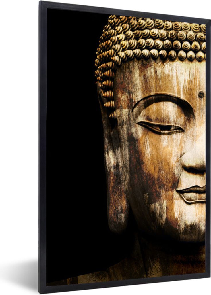 MuchoWow MuchoWow Gerahmtes Poster Buddha - Statue - Gold 40x60 cm - Poster mit zchwarzem Bilderrahmen - Papierdruck - Wandbilder
