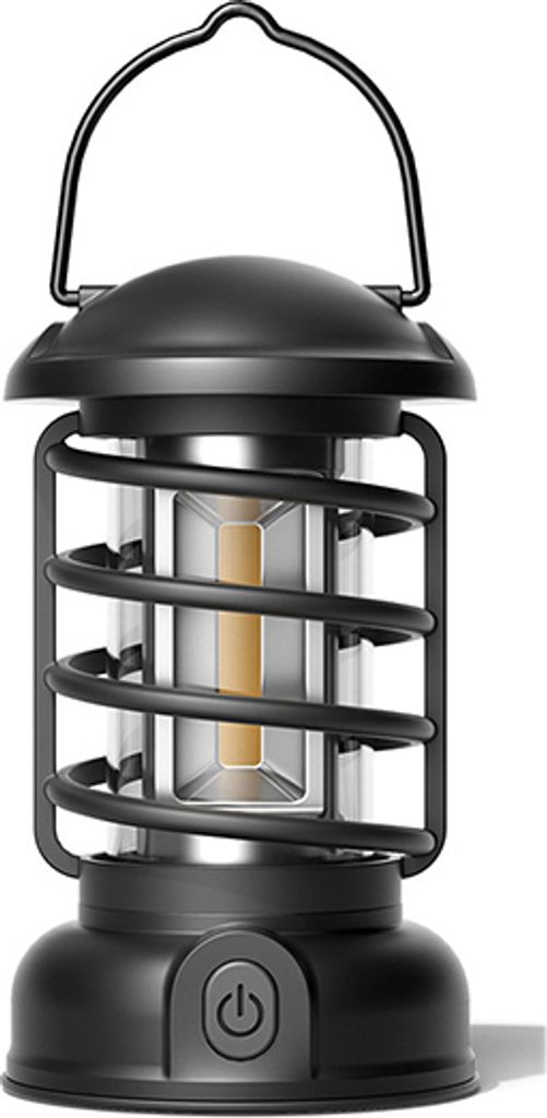 INF Retro wiederaufladbare Campingleuchte, Campinglaterne, Zeltleuchte stufenlose Dimmung Schwarz