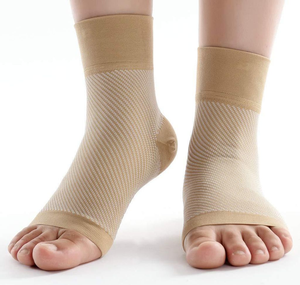 Kompressionssocke für den Knöchel | Rutschfeste Knöchelbandage zur Schmerzlinderung | Knöchel Guard Socken für die Genesung (Beige, Größe S)