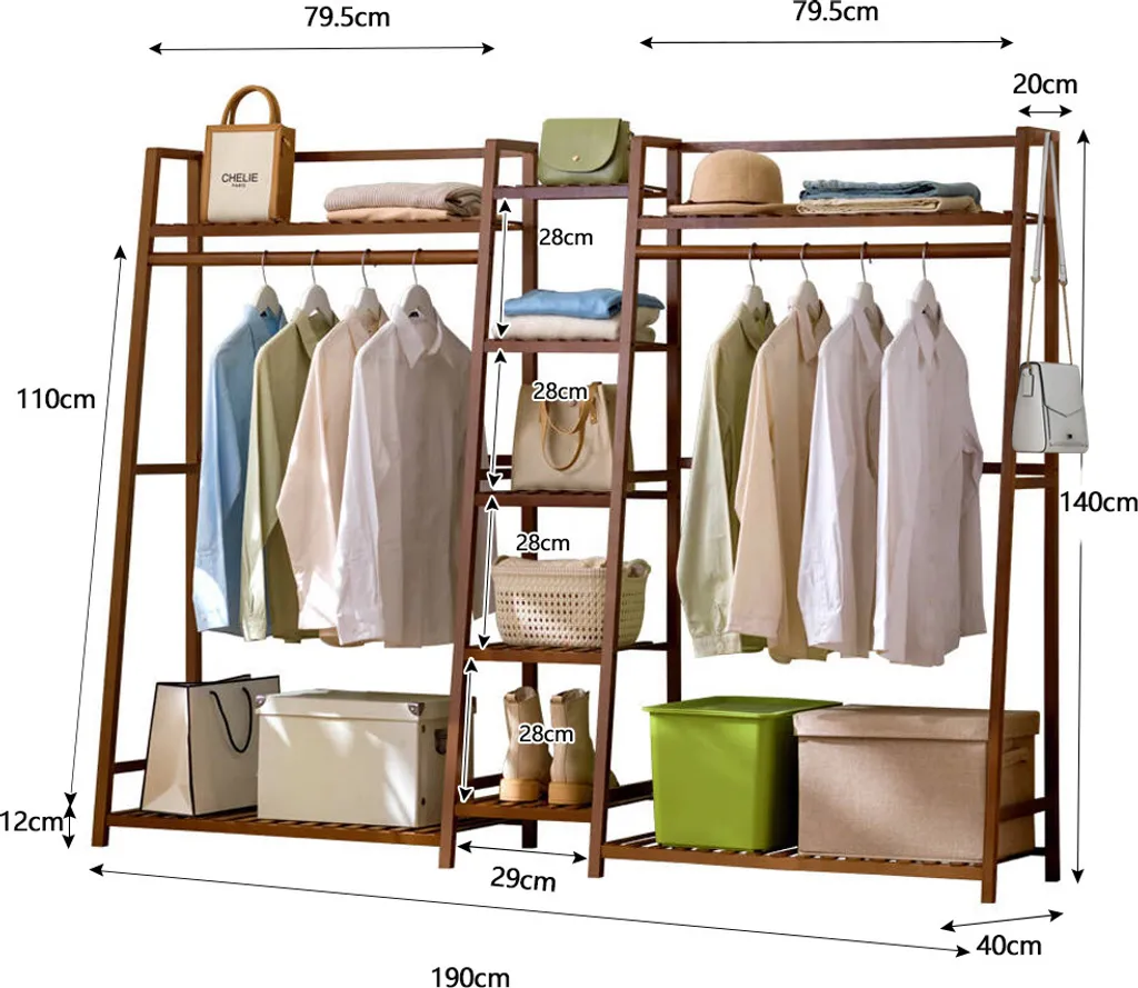 Porte-manteau bambou contre le désordre : armoire ouverte 9 étagères