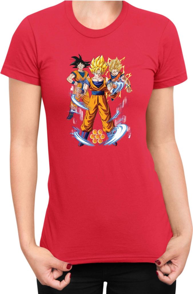 Damen T-Shirt Dragon Anime Manga Ball Z Goku 01, Lady L / Rot
