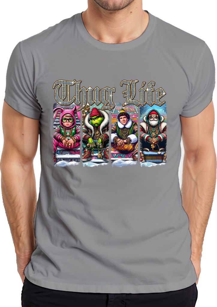 Thug Life Buddy der Elf Grinch - Weihnachten Christmas Xmas Herren T-Shirt, Grau, S