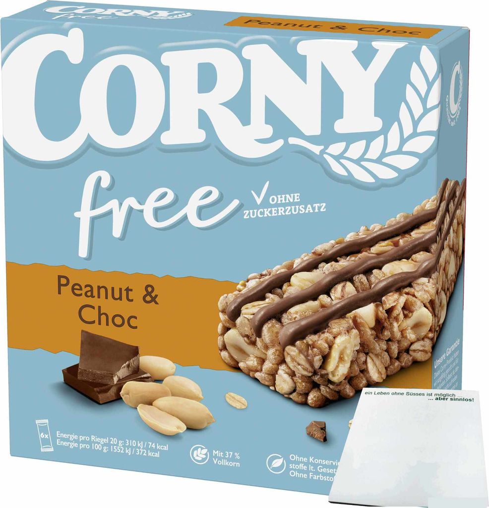 Corny free Peanut & Choc 6 Riegel (120g Packung) + usy Block