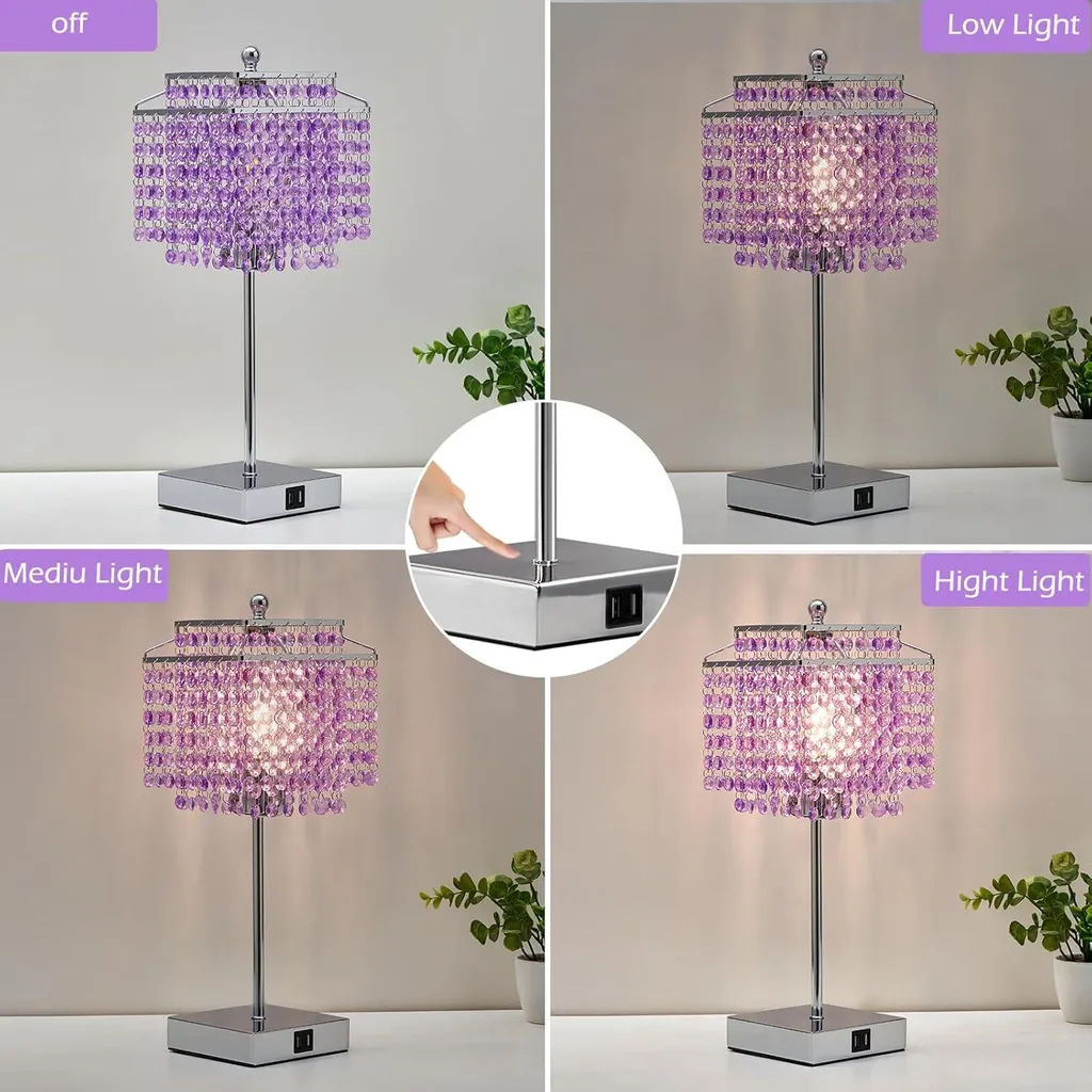Lampe tactile violette 3 intensités avec charge rapide USB-C et USB-A - 3
