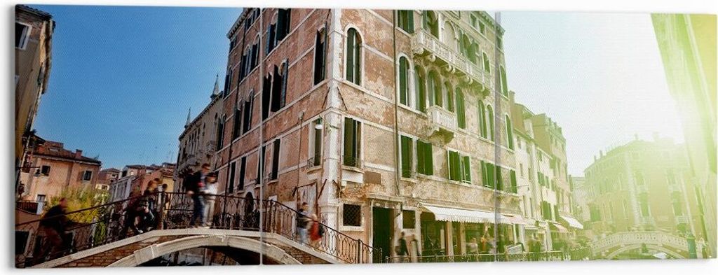 Bild auf Leinwand - Leinwandbild - Kanal Wasser Venedig Haus - 150x50cm - Wand Bild - Wanddeko - Leinwanddruck - Bilder - Kunstdruck - Wanddekorati...
