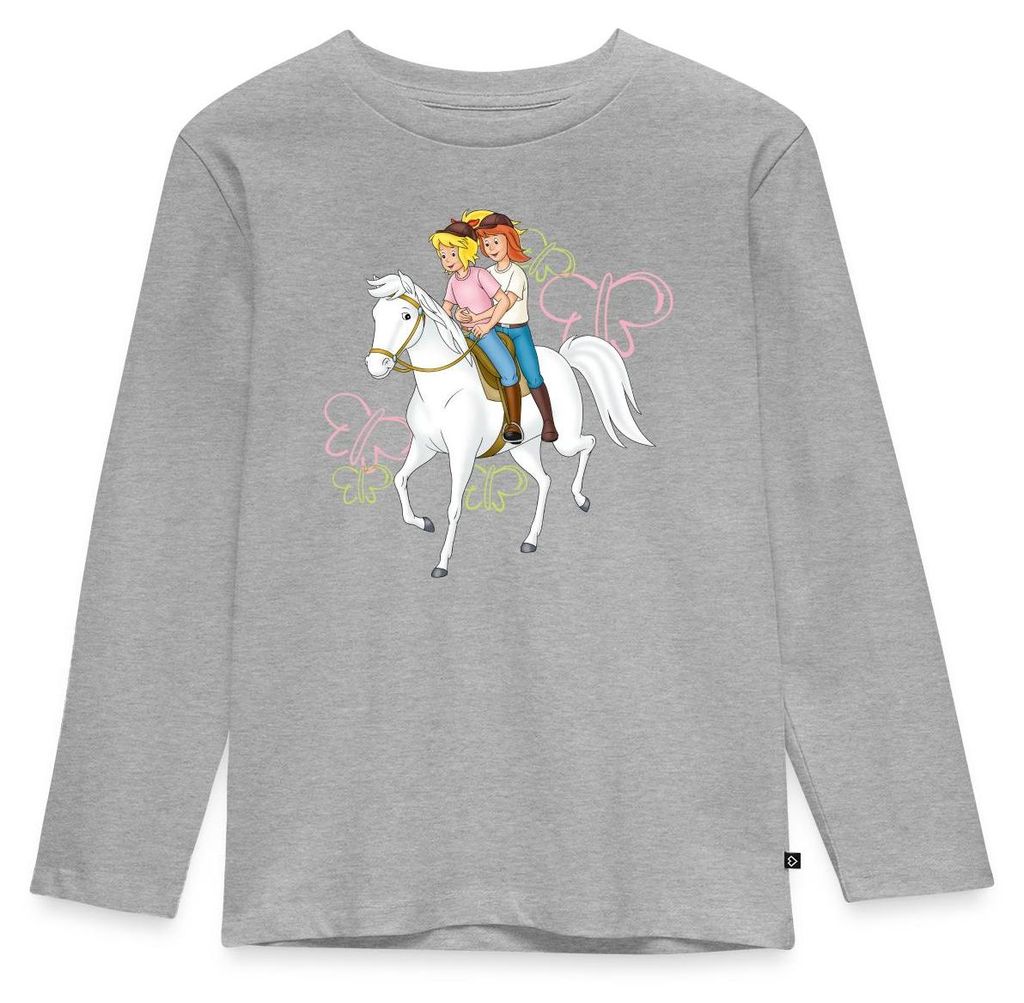 Spreadshirt Bibi Und Tina Reiten Auf Stute Sabrina Kinder Premium Langarmshirt, 134/140 (8 Jahre), Grau meliert