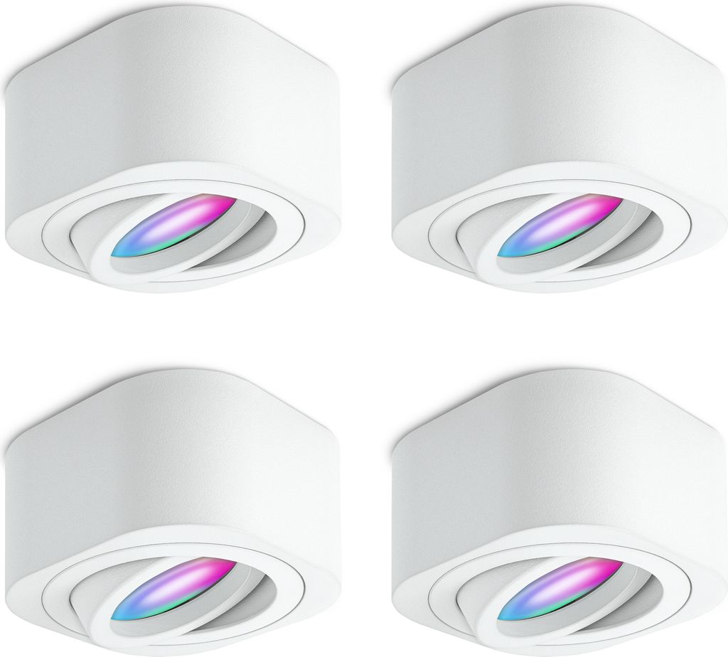 SSC-LUXon 4 Stück TEARA Aufbaustrahler flach weiß schwenkbar inkl. Smart RGB+ WLAN LED - Deckenstrahler Spot Steuerung per App & Sprache